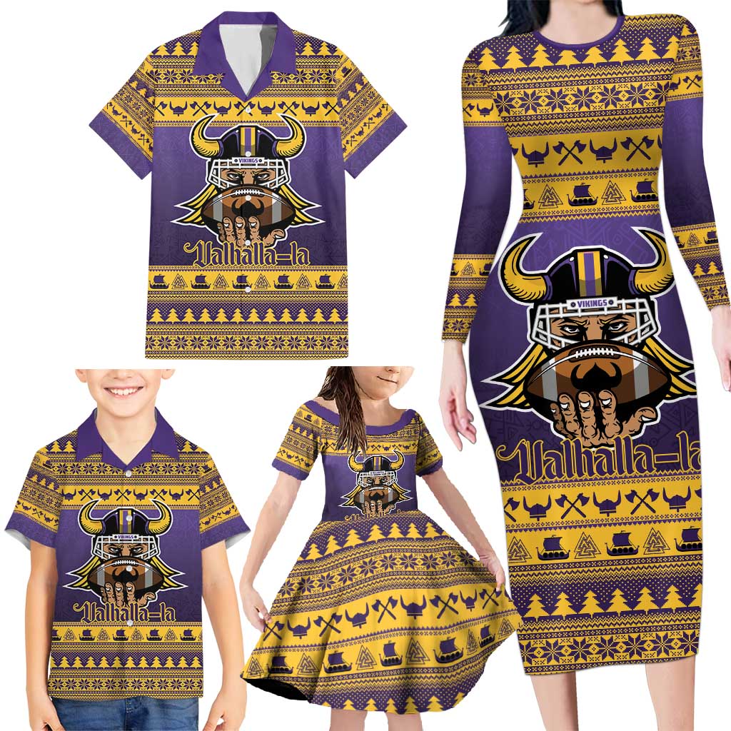 Viking-Inspired Football Christmas Family Matching Long Sleeve Bodycon Dress and Hawaiian Shirt Valhalla-la Viking Warrior - Wonder Print Shop