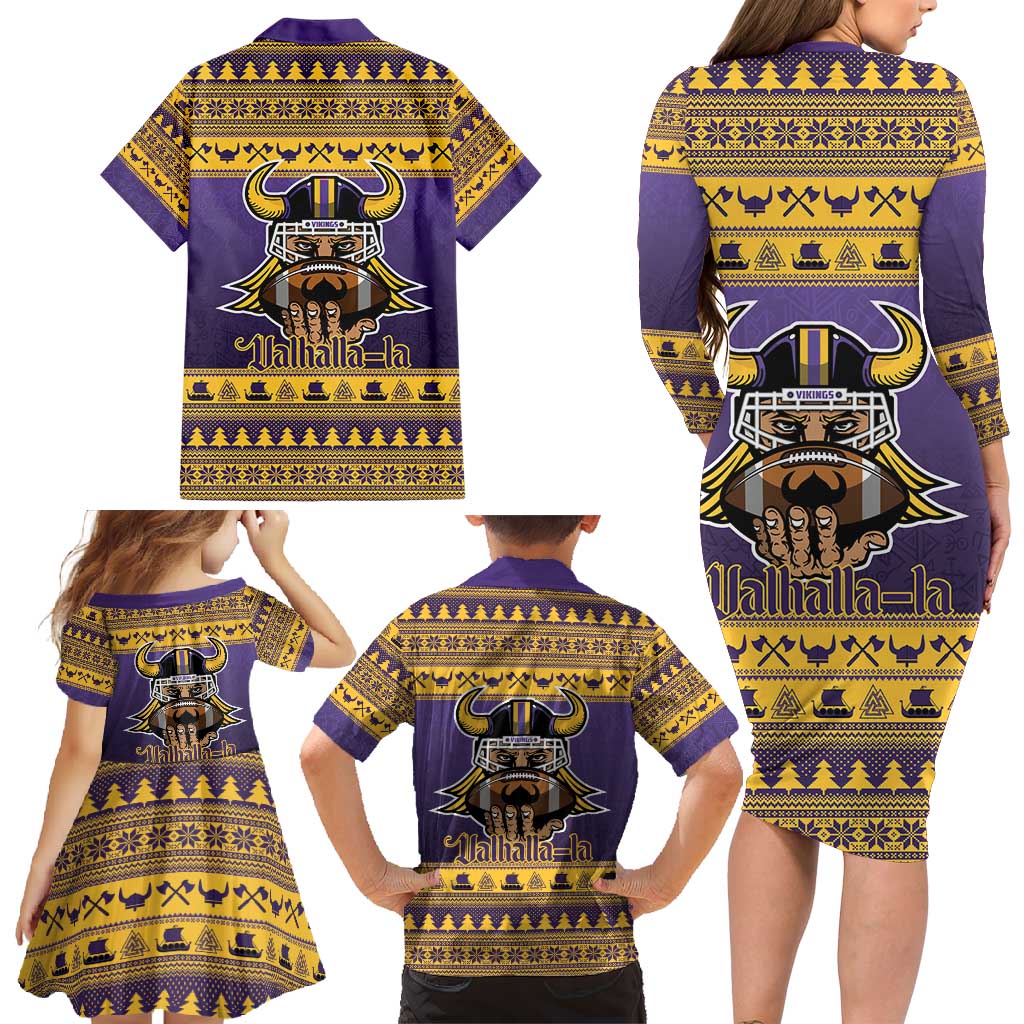 Viking-Inspired Football Christmas Family Matching Long Sleeve Bodycon Dress and Hawaiian Shirt Valhalla-la Viking Warrior - Wonder Print Shop