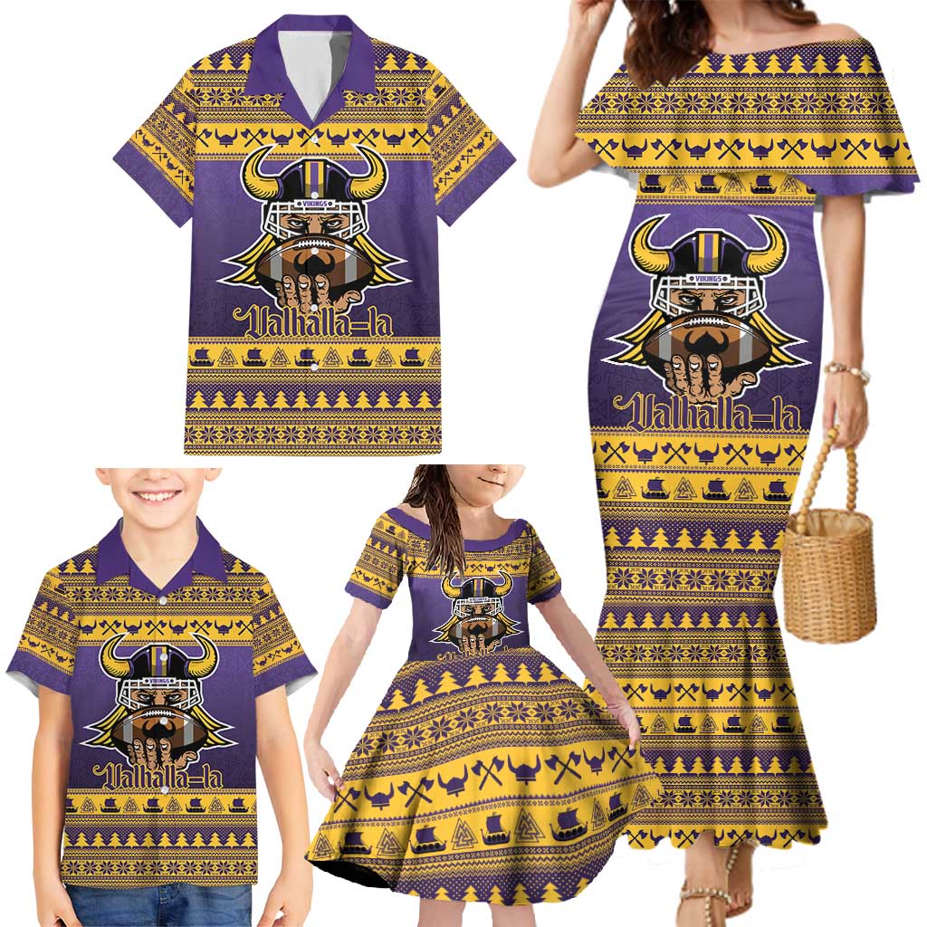 Viking-Inspired Football Christmas Family Matching Mermaid Dress and Hawaiian Shirt Valhalla-la Viking Warrior - Wonder Print Shop