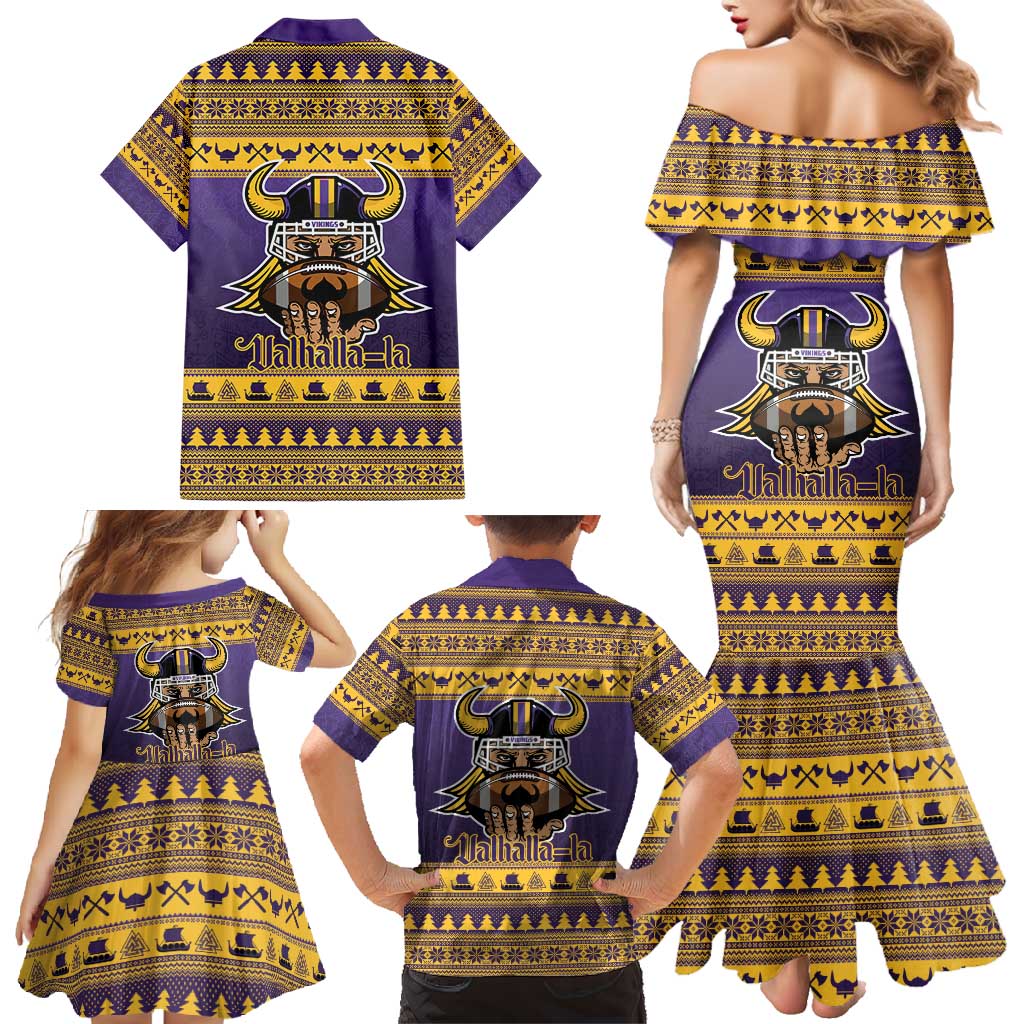 Viking-Inspired Football Christmas Family Matching Mermaid Dress and Hawaiian Shirt Valhalla-la Viking Warrior - Wonder Print Shop