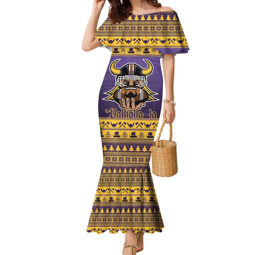 Viking-Inspired Football Christmas Family Matching Mermaid Dress and Hawaiian Shirt Valhalla-la Viking Warrior - Wonder Print Shop