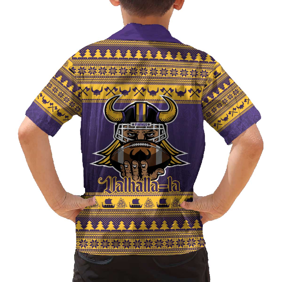 Viking-Inspired Football Christmas Family Matching Off The Shoulder Long Sleeve Dress and Hawaiian Shirt Valhalla-la Viking Warrior - Wonder Print Shop