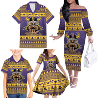 Viking-Inspired Football Christmas Family Matching Off The Shoulder Long Sleeve Dress and Hawaiian Shirt Valhalla-la Viking Warrior - Wonder Print Shop