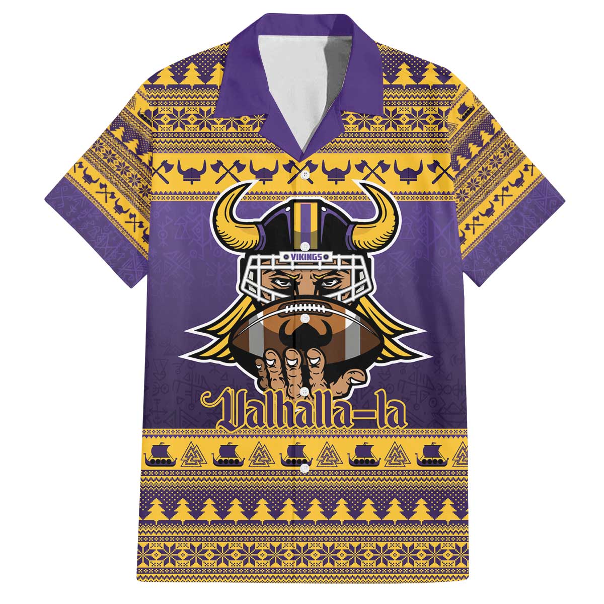 Viking-Inspired Football Christmas Family Matching Off The Shoulder Long Sleeve Dress and Hawaiian Shirt Valhalla-la Viking Warrior - Wonder Print Shop