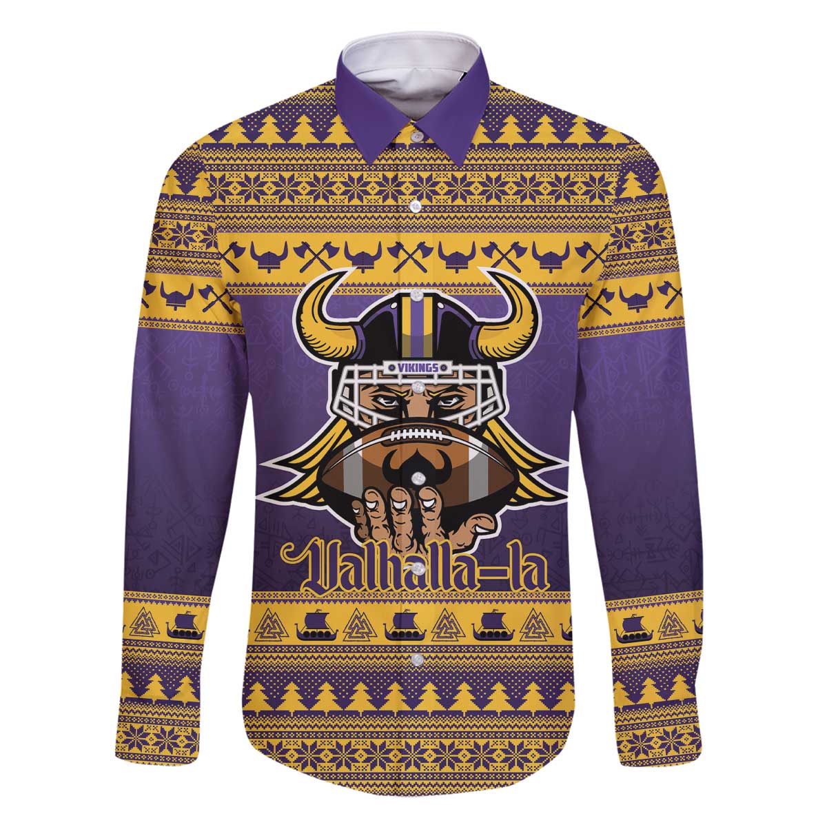 Viking-Inspired Football Christmas Family Matching Off The Shoulder Long Sleeve Dress and Hawaiian Shirt Valhalla-la Viking Warrior - Wonder Print Shop