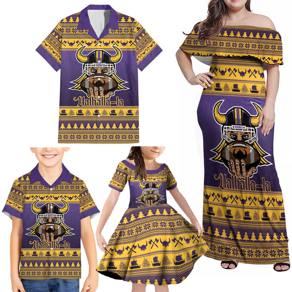 Viking-Inspired Football Christmas Family Matching Off Shoulder Maxi Dress and Hawaiian Shirt Valhalla-la Viking Warrior - Wonder Print Shop