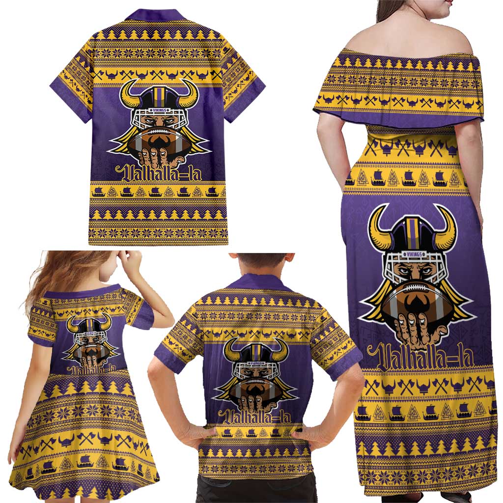 Viking-Inspired Football Christmas Family Matching Off Shoulder Maxi Dress and Hawaiian Shirt Valhalla-la Viking Warrior - Wonder Print Shop