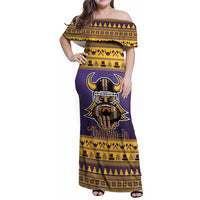 Viking-Inspired Football Christmas Family Matching Off Shoulder Maxi Dress and Hawaiian Shirt Valhalla-la Viking Warrior - Wonder Print Shop