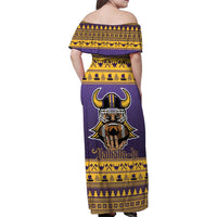 Viking-Inspired Football Christmas Family Matching Off Shoulder Maxi Dress and Hawaiian Shirt Valhalla-la Viking Warrior - Wonder Print Shop