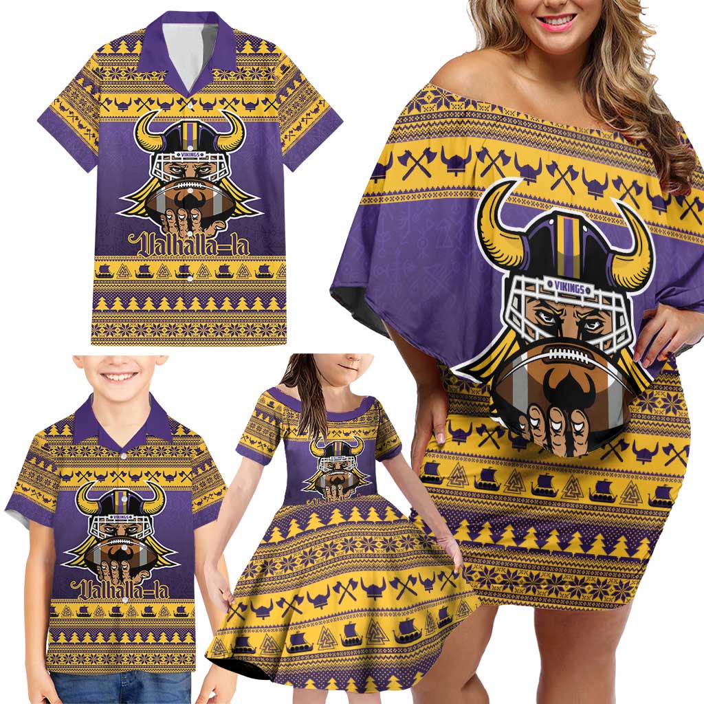 Viking-Inspired Football Christmas Family Matching Off Shoulder Short Dress and Hawaiian Shirt Valhalla-la Viking Warrior - Wonder Print Shop