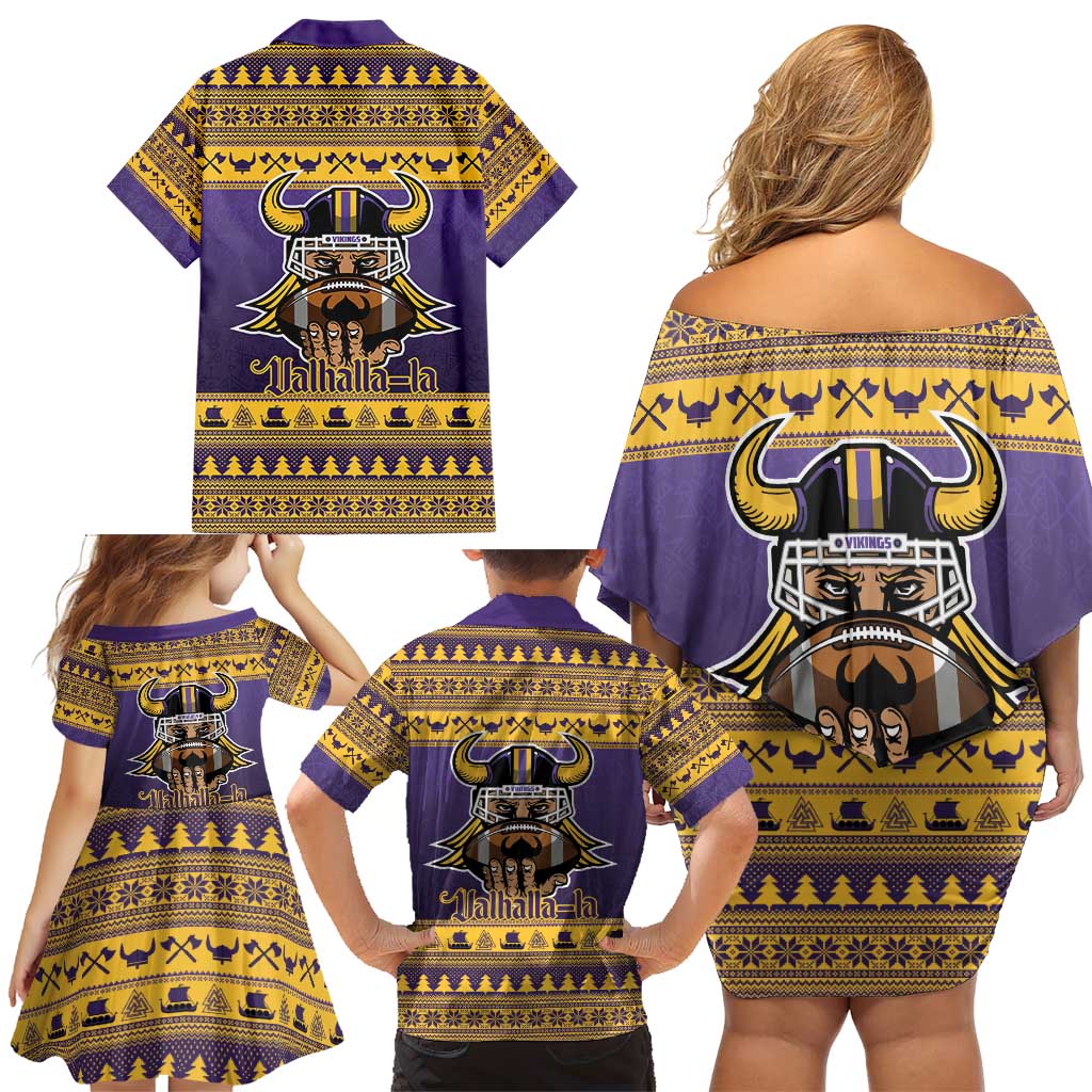 Viking-Inspired Football Christmas Family Matching Off Shoulder Short Dress and Hawaiian Shirt Valhalla-la Viking Warrior - Wonder Print Shop