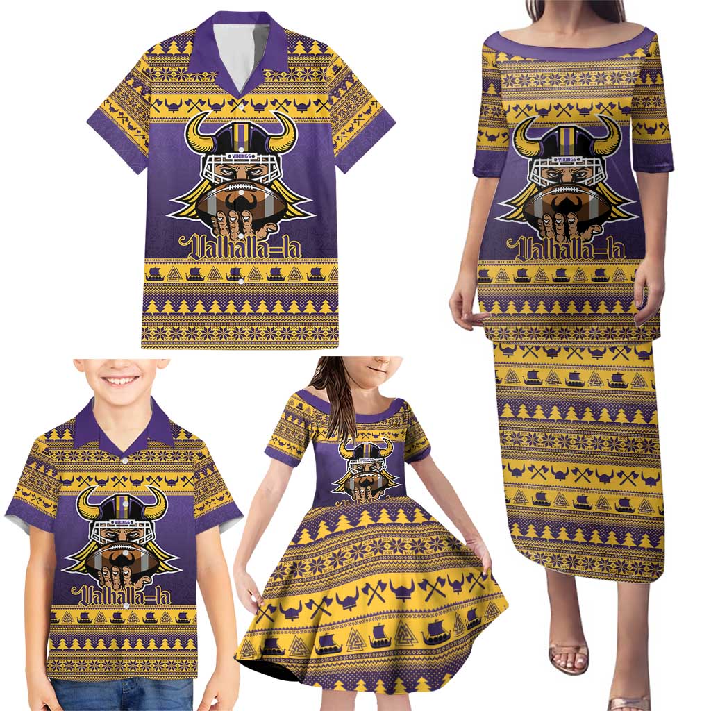 Viking-Inspired Football Christmas Family Matching Puletasi and Hawaiian Shirt Valhalla-la Viking Warrior - Wonder Print Shop