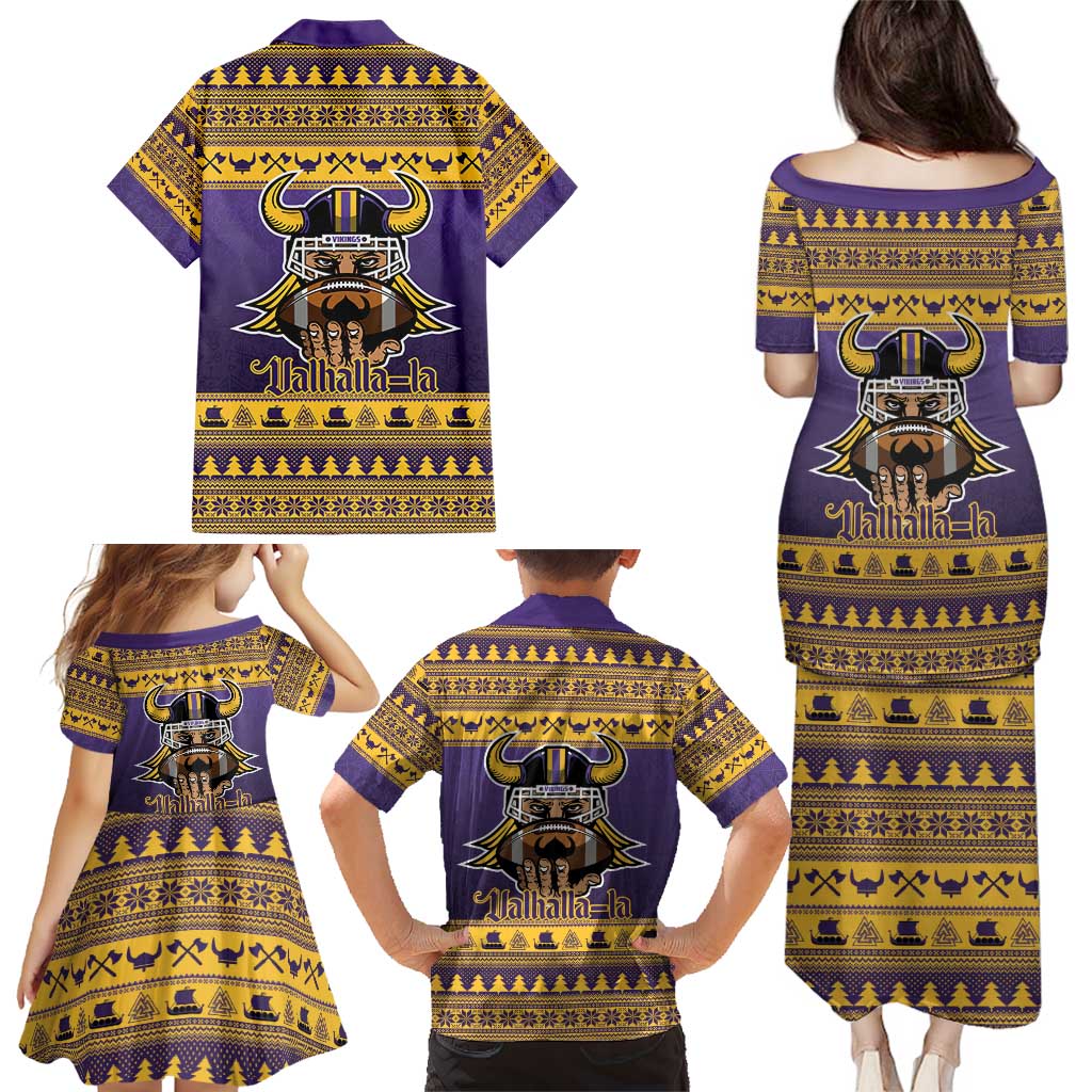 Viking-Inspired Football Christmas Family Matching Puletasi and Hawaiian Shirt Valhalla-la Viking Warrior - Wonder Print Shop
