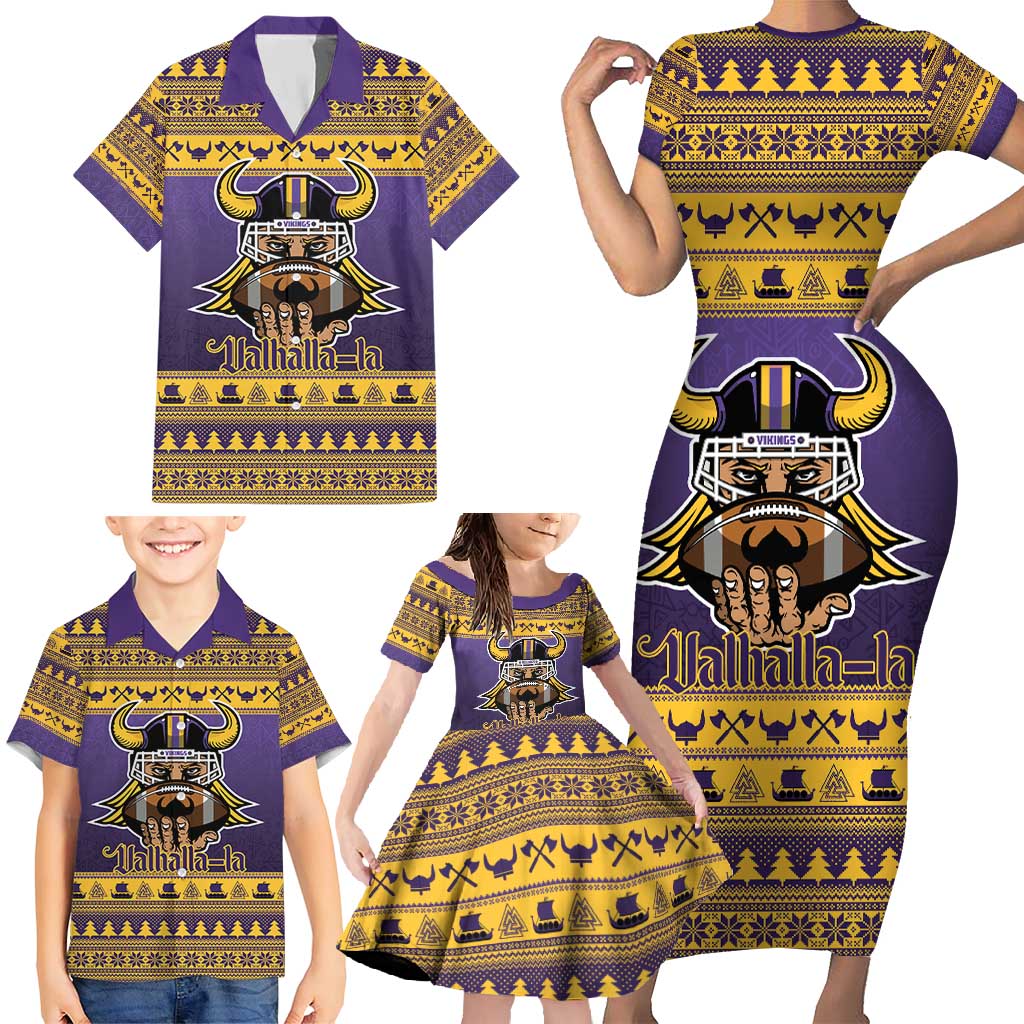 Viking-Inspired Football Christmas Family Matching Short Sleeve Bodycon Dress and Hawaiian Shirt Valhalla-la Viking Warrior - Wonder Print Shop
