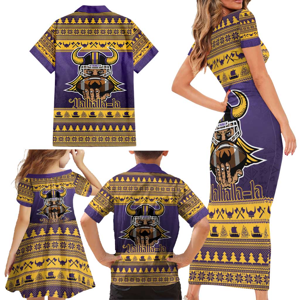Viking-Inspired Football Christmas Family Matching Short Sleeve Bodycon Dress and Hawaiian Shirt Valhalla-la Viking Warrior - Wonder Print Shop
