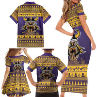 Viking-Inspired Football Christmas Family Matching Short Sleeve Bodycon Dress and Hawaiian Shirt Valhalla-la Viking Warrior - Wonder Print Shop