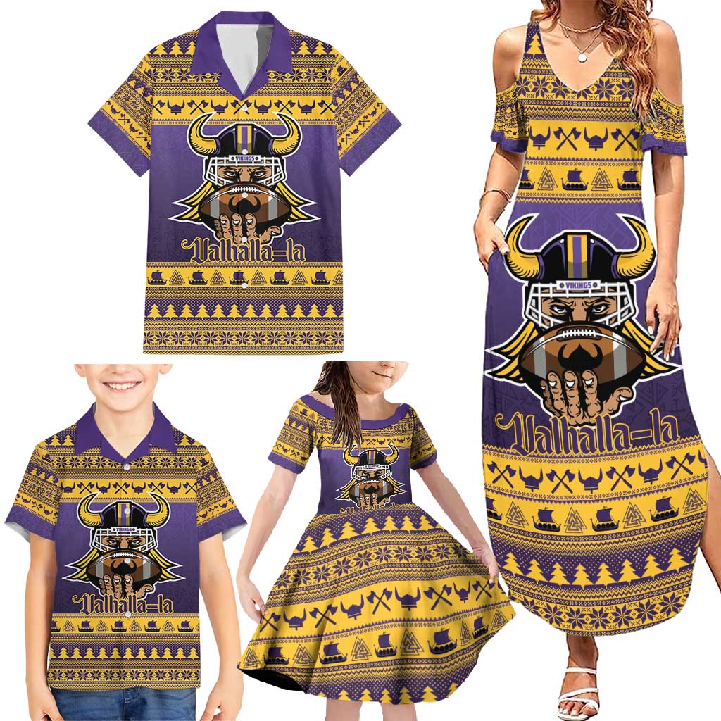 Viking-Inspired Football Christmas Family Matching Summer Maxi Dress and Hawaiian Shirt Valhalla-la Viking Warrior - Wonder Print Shop