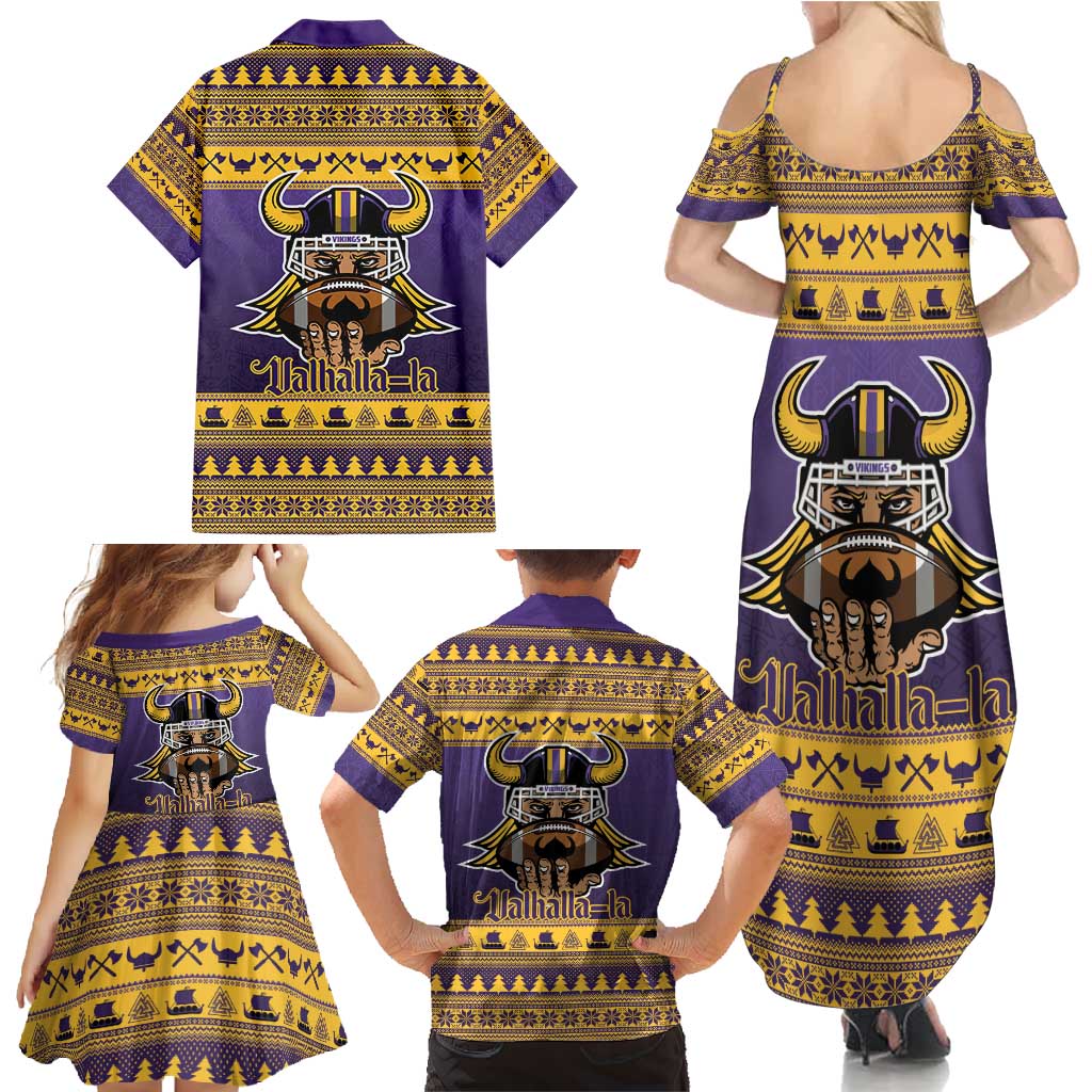 Viking-Inspired Football Christmas Family Matching Summer Maxi Dress and Hawaiian Shirt Valhalla-la Viking Warrior - Wonder Print Shop