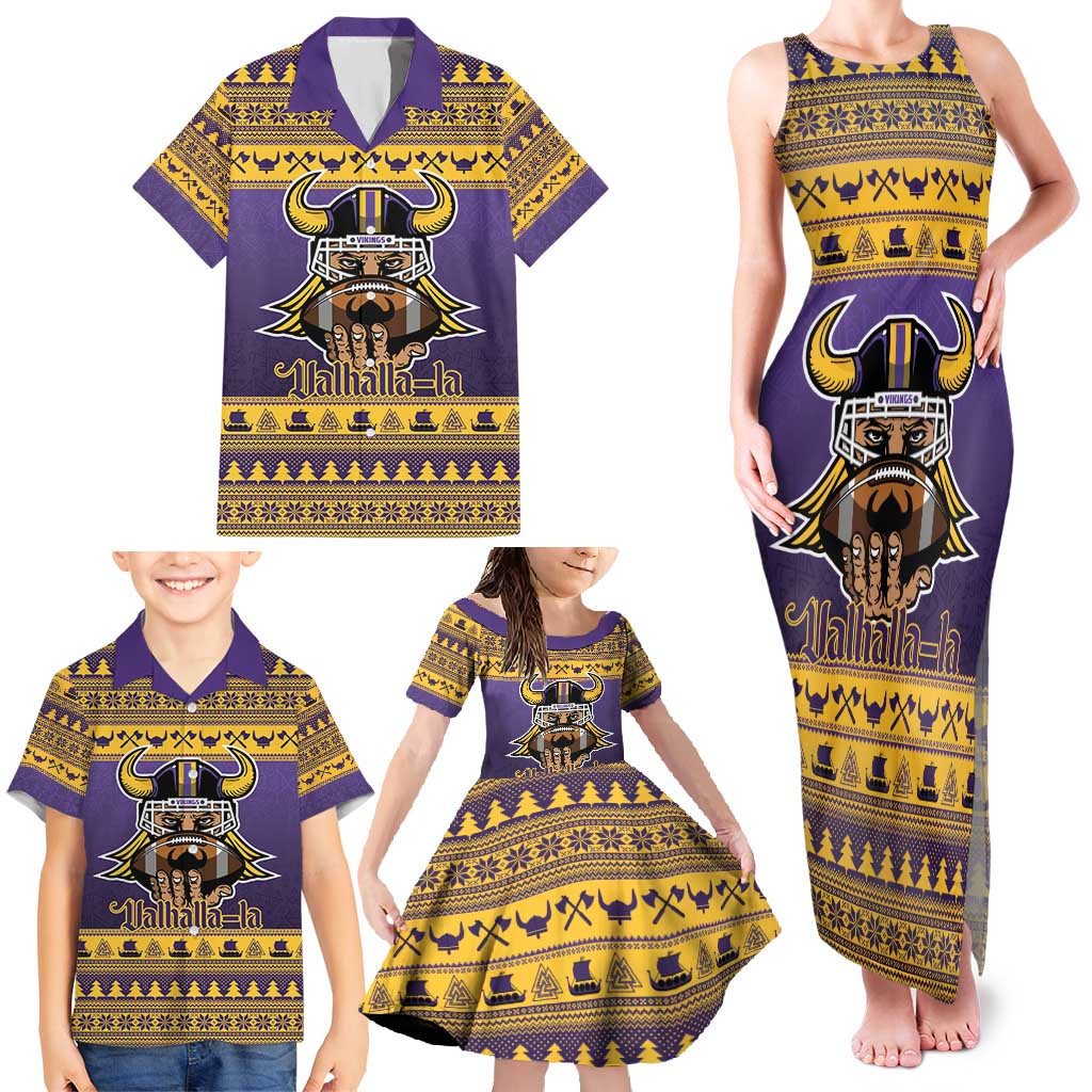 Viking-Inspired Football Christmas Family Matching Tank Maxi Dress and Hawaiian Shirt Valhalla-la Viking Warrior - Wonder Print Shop
