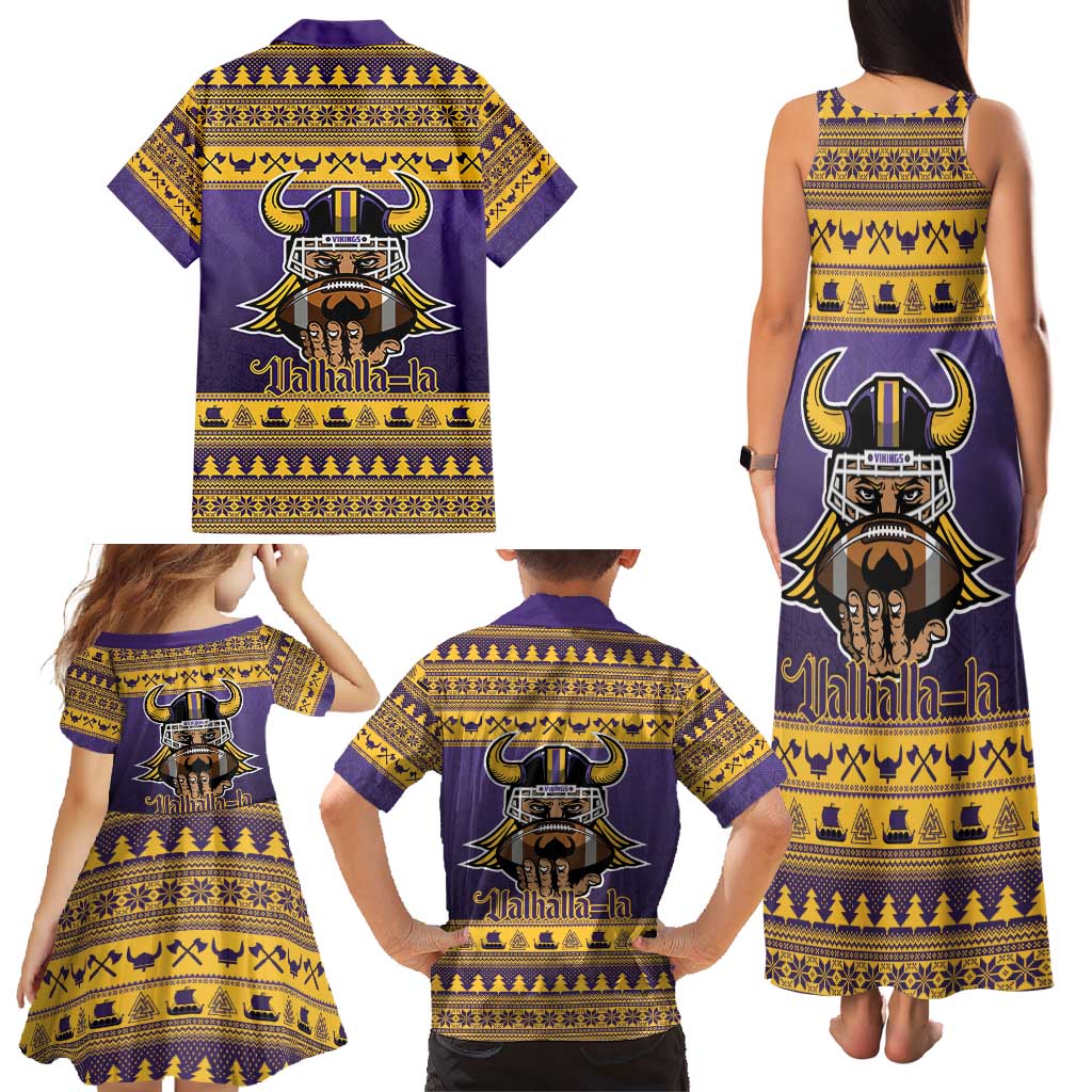Viking-Inspired Football Christmas Family Matching Tank Maxi Dress and Hawaiian Shirt Valhalla-la Viking Warrior - Wonder Print Shop