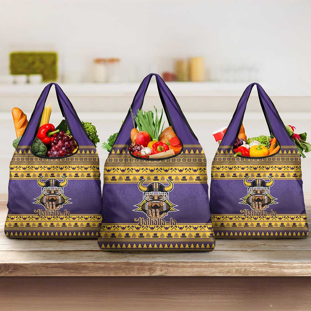 Viking-Inspired Football Christmas Grocery Bag Valhalla-la Viking Warrior - Wonder Print Shop