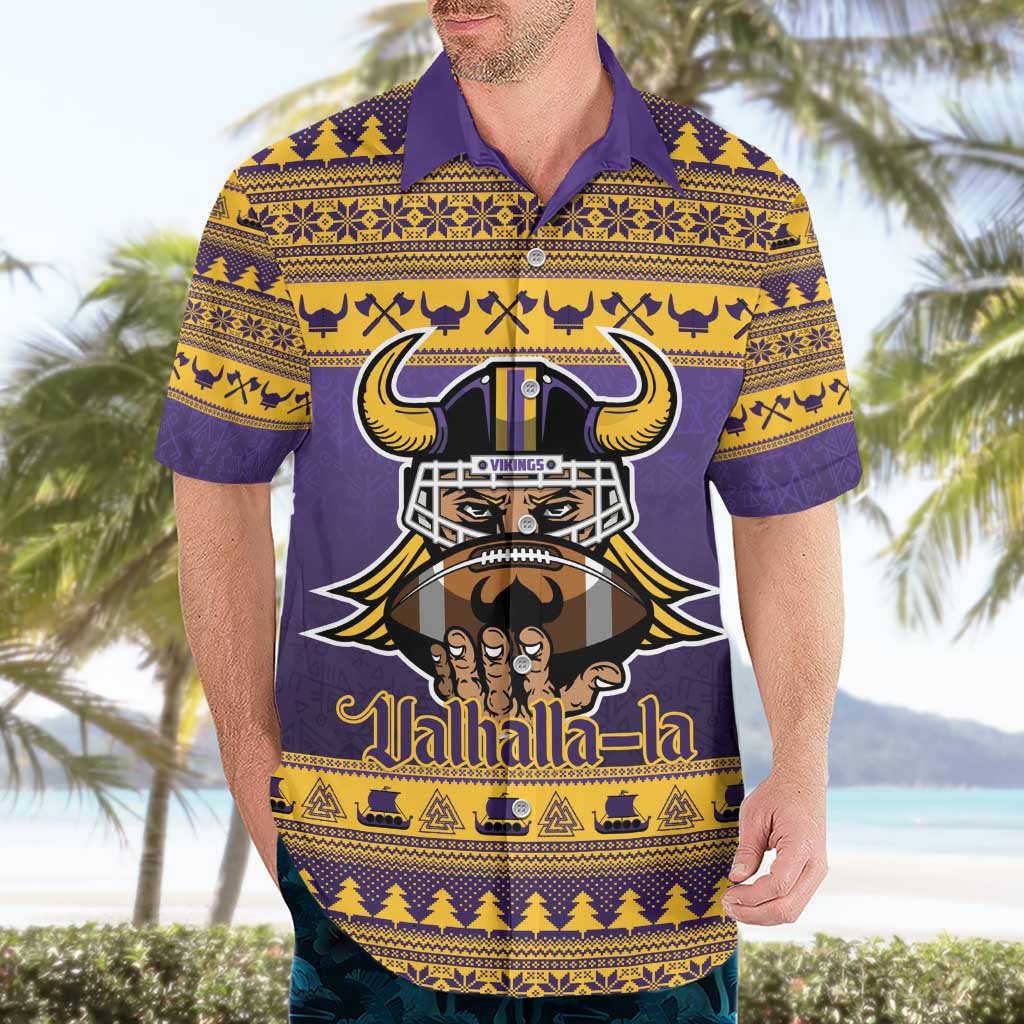 Viking-Inspired Football Christmas Hawaiian Shirt Valhalla-la Viking Warrior - Wonder Print Shop
