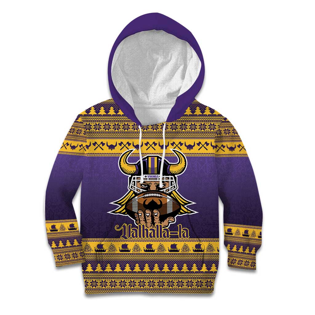 Viking-Inspired Football Christmas Kid Hoodie Valhalla-la Viking Warrior - Wonder Print Shop