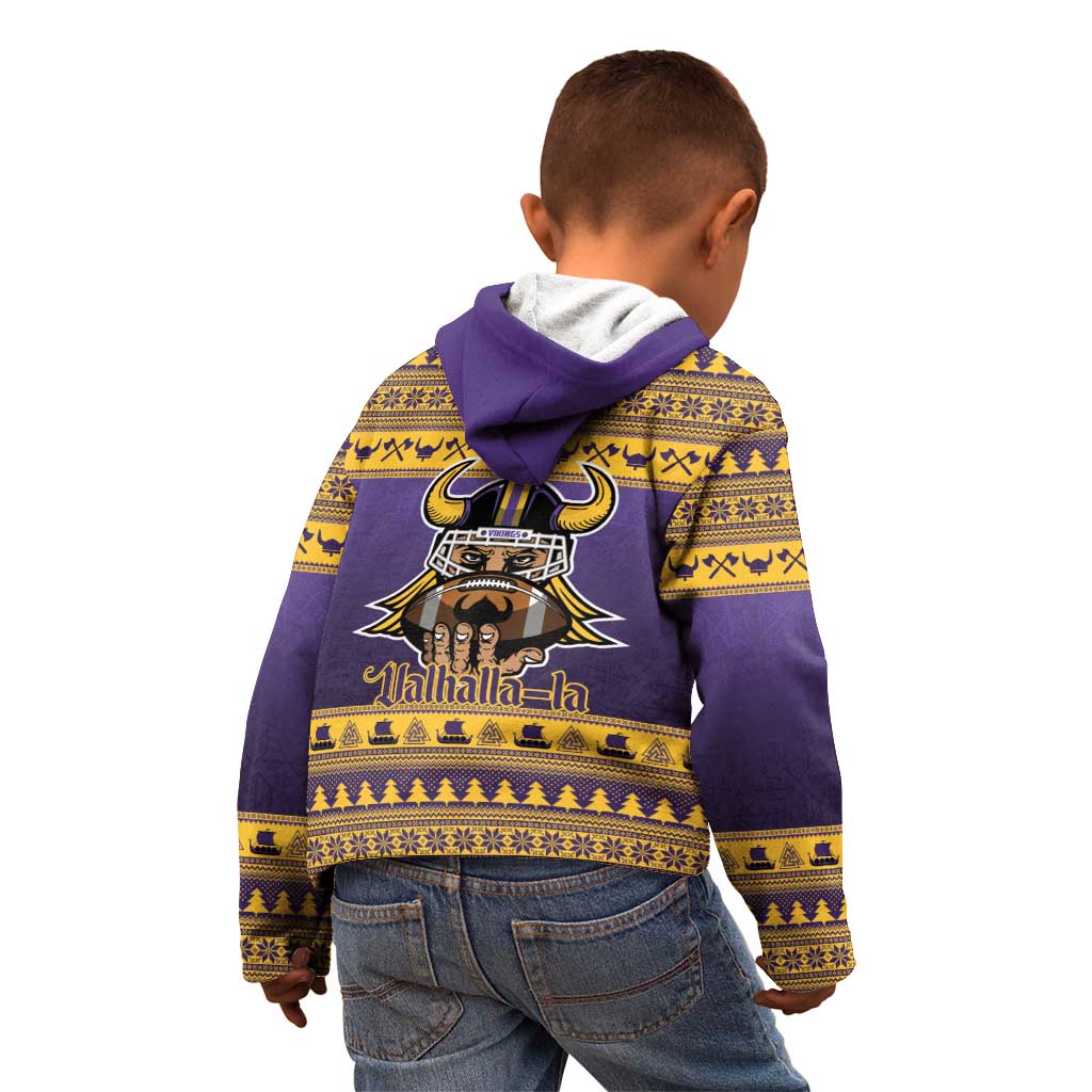 Viking-Inspired Football Christmas Kid Hoodie Valhalla-la Viking Warrior - Wonder Print Shop