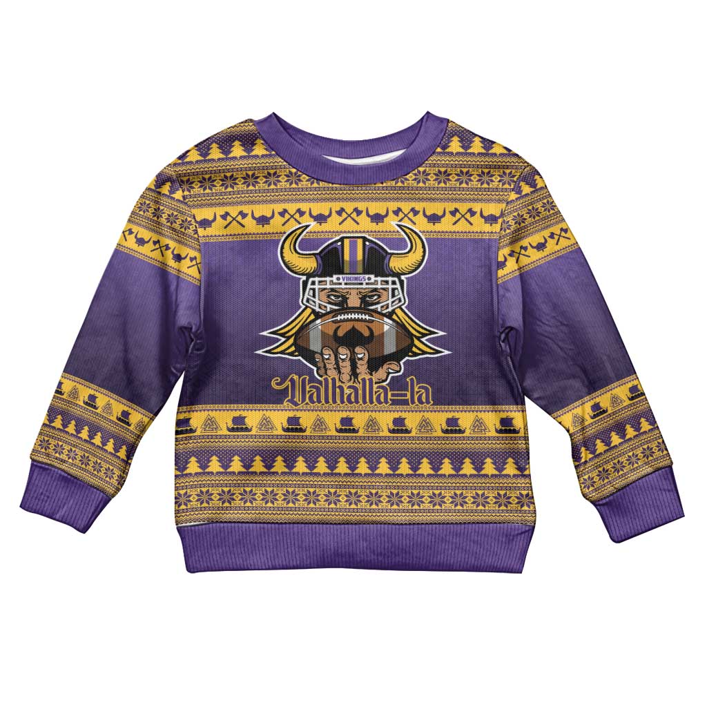 Viking-Inspired Football Christmas Kid Ugly Christmas Sweater Valhalla-la Viking Warrior - Wonder Print Shop