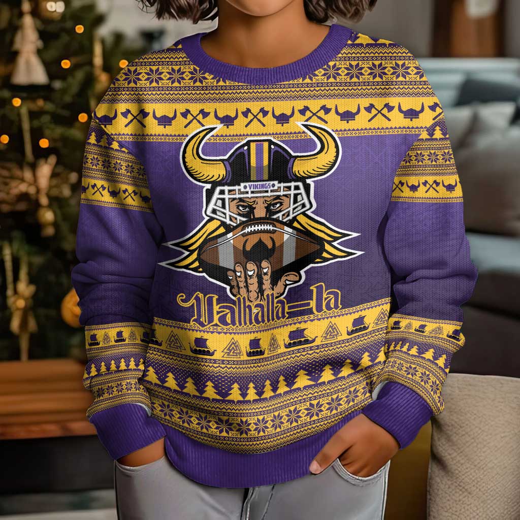 Viking-Inspired Football Christmas Kid Ugly Christmas Sweater Valhalla-la Viking Warrior - Wonder Print Shop
