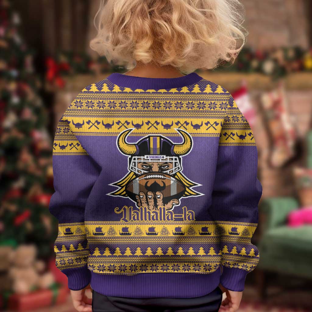 Viking-Inspired Football Christmas Kid Ugly Christmas Sweater Valhalla-la Viking Warrior - Wonder Print Shop