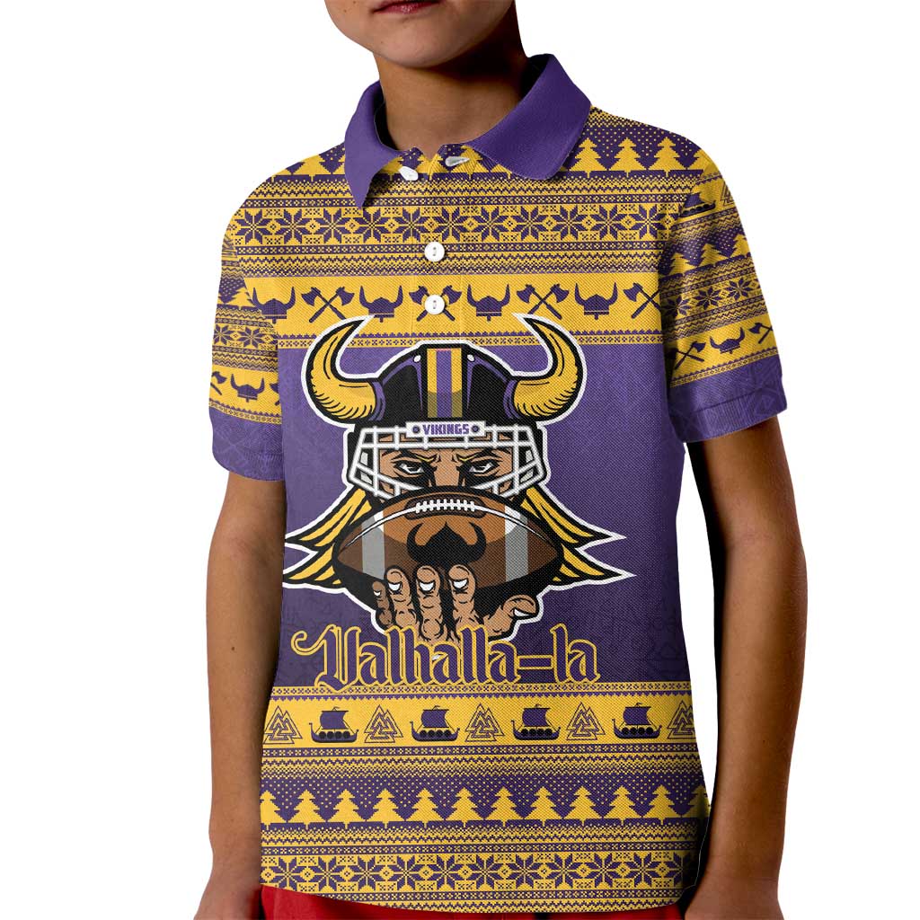 Viking-Inspired Football Christmas Kid Polo Shirt Valhalla-la Viking Warrior - Wonder Print Shop