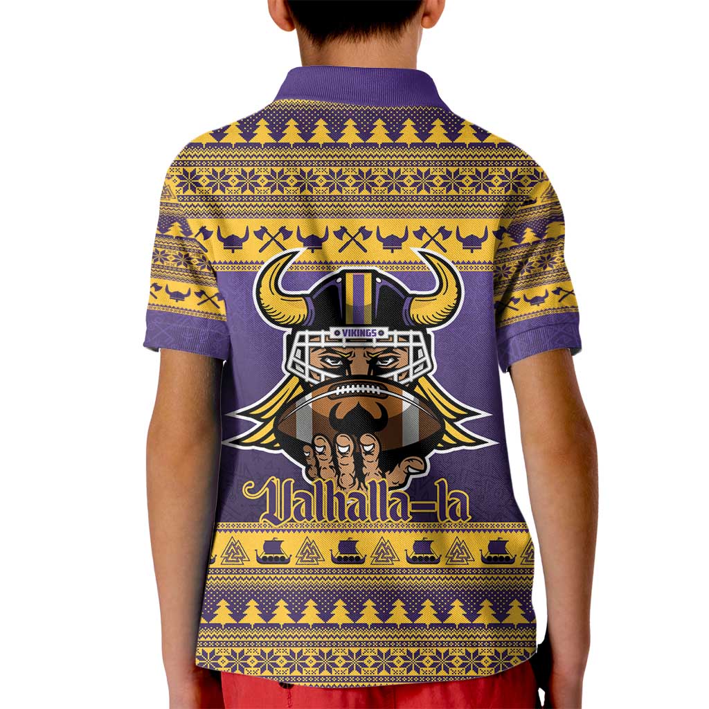 Viking-Inspired Football Christmas Kid Polo Shirt Valhalla-la Viking Warrior - Wonder Print Shop