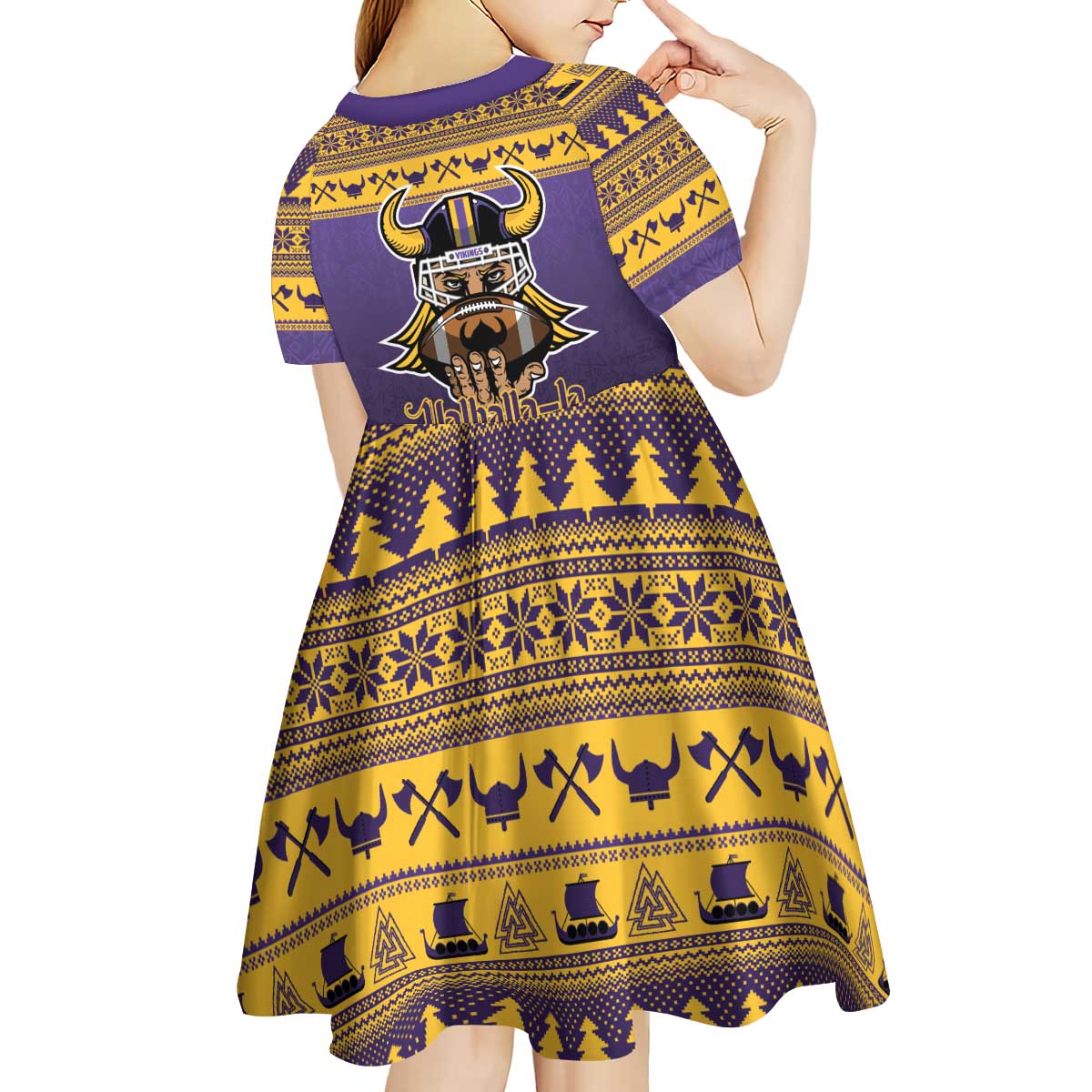 Viking-Inspired Football Christmas Kid Short Sleeve Dress Valhalla-la Viking Warrior - Wonder Print Shop