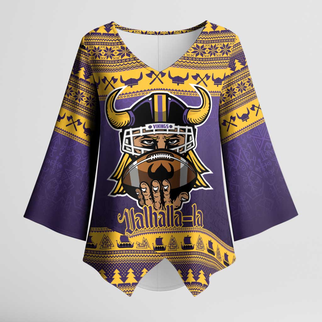 Viking-Inspired Football Christmas Kimono Sleeve Blouse Valhalla-la Viking Warrior - Wonder Print Shop