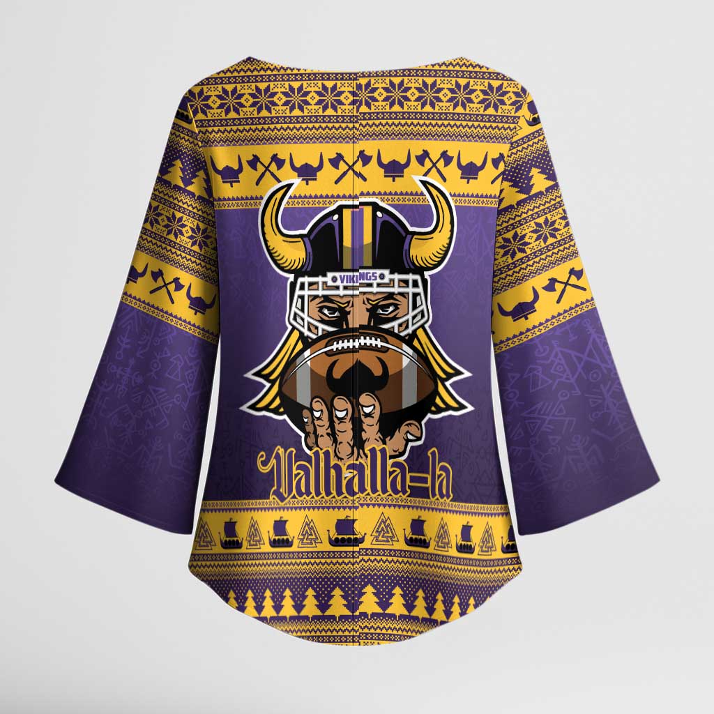 Viking-Inspired Football Christmas Kimono Sleeve Blouse Valhalla-la Viking Warrior - Wonder Print Shop