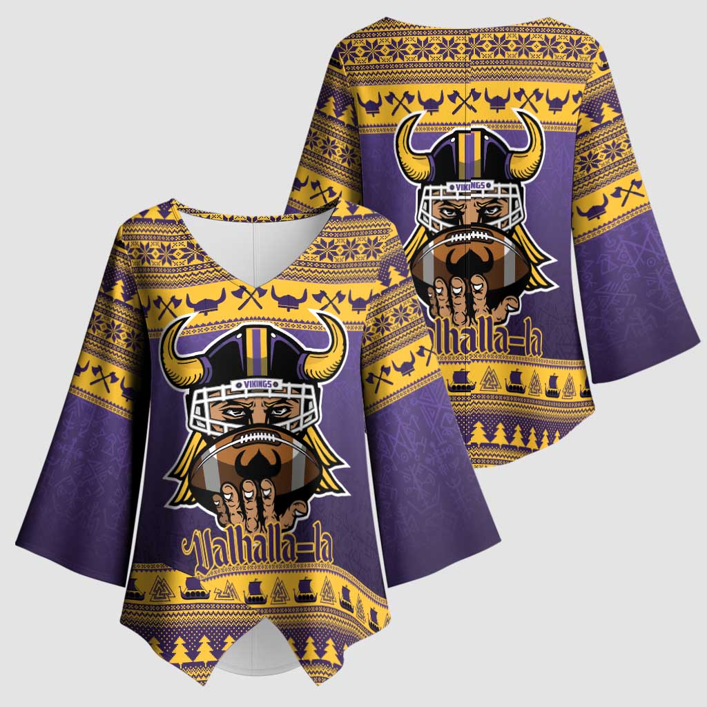Viking-Inspired Football Christmas Kimono Sleeve Blouse Valhalla-la Viking Warrior - Wonder Print Shop