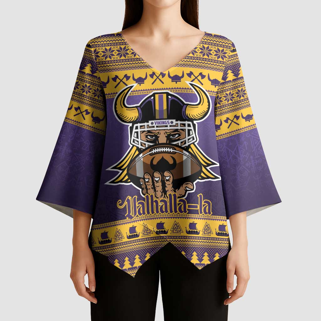 Viking-Inspired Football Christmas Kimono Sleeve Blouse Valhalla-la Viking Warrior - Wonder Print Shop