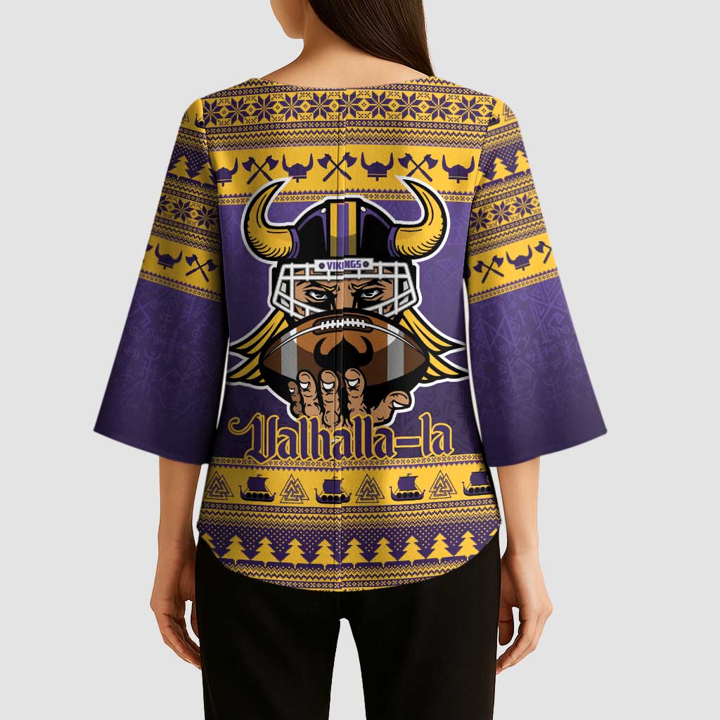 Viking-Inspired Football Christmas Kimono Sleeve Blouse Valhalla-la Viking Warrior - Wonder Print Shop