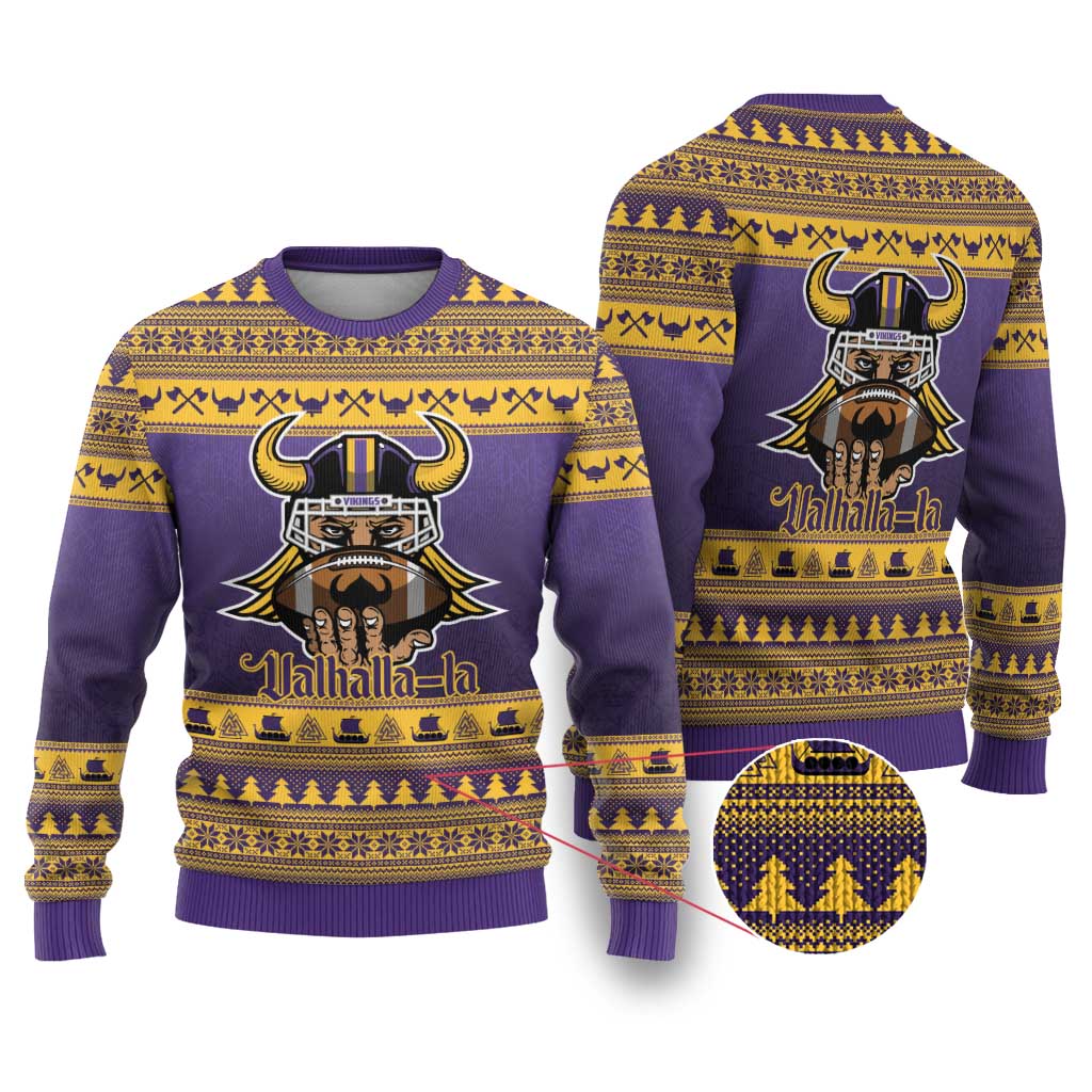 Viking-Inspired Football Christmas Ugly Christmas Sweater Valhalla-la Viking Warrior - Wonder Print Shop