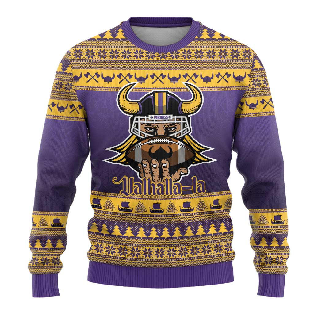 Viking-Inspired Football Christmas Ugly Christmas Sweater Valhalla-la Viking Warrior - Wonder Print Shop