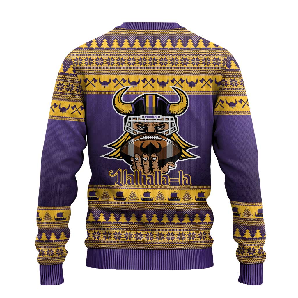 Viking-Inspired Football Christmas Ugly Christmas Sweater Valhalla-la Viking Warrior - Wonder Print Shop