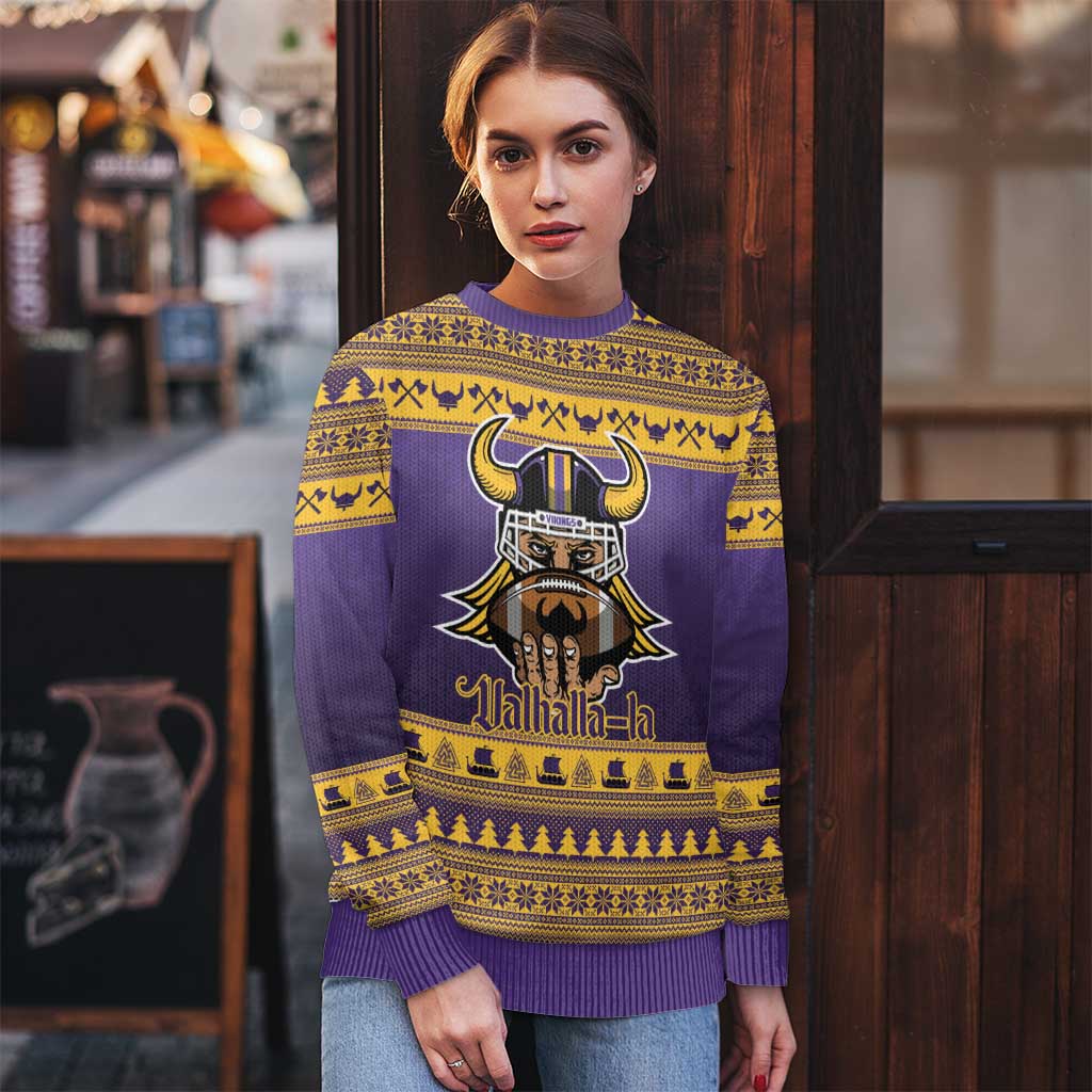 Viking-Inspired Football Christmas Ugly Christmas Sweater Valhalla-la Viking Warrior - Wonder Print Shop