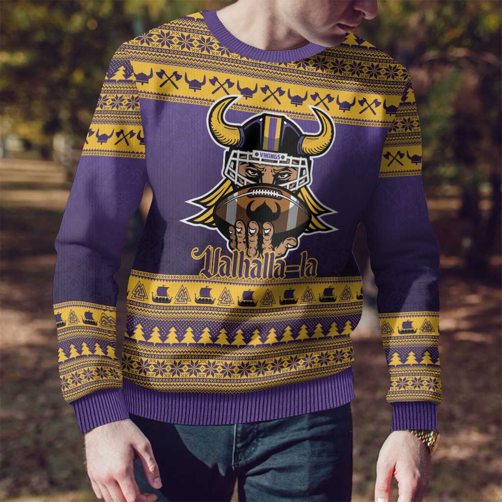 Viking-Inspired Football Christmas Ugly Christmas Sweater Valhalla-la Viking Warrior - Wonder Print Shop