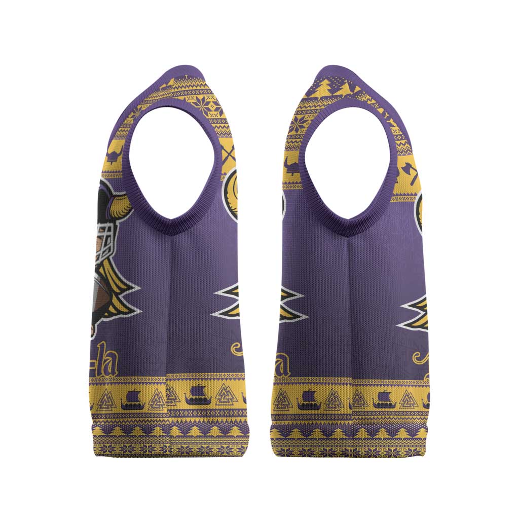 Viking-Inspired Football Christmas Knitted V-Neck Vest Valhalla-la Viking Warrior - Wonder Print Shop