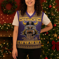 Viking-Inspired Football Christmas Knitted V-Neck Vest Valhalla-la Viking Warrior - Wonder Print Shop