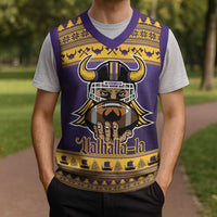 Viking-Inspired Football Christmas Knitted V-Neck Vest Valhalla-la Viking Warrior - Wonder Print Shop