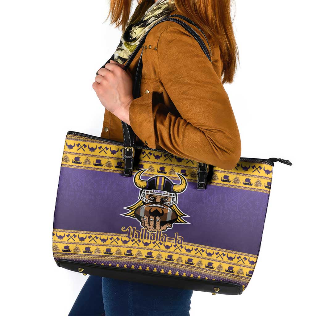 Viking-Inspired Football Christmas Leather Tote Bag Valhalla-la Viking Warrior - Wonder Print Shop