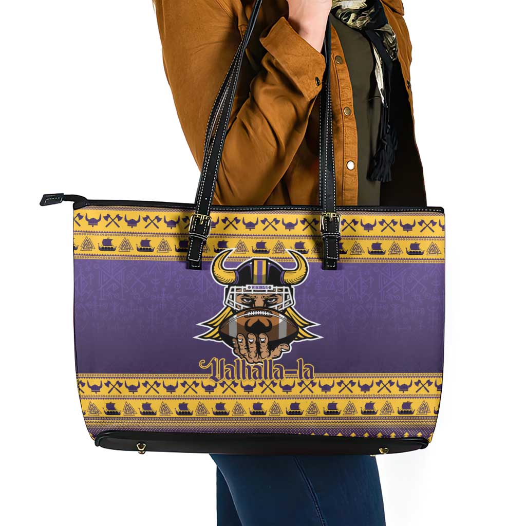 Viking-Inspired Football Christmas Leather Tote Bag Valhalla-la Viking Warrior - Wonder Print Shop
