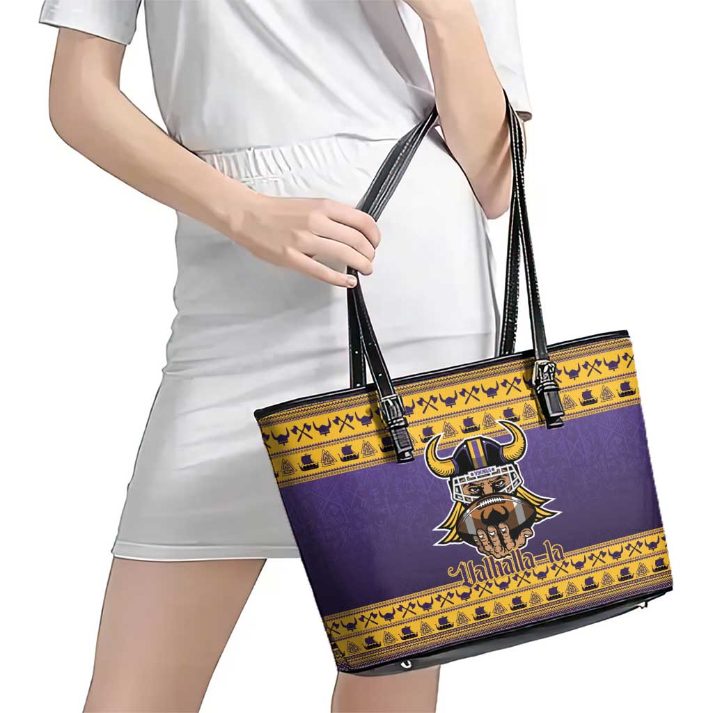 Viking-Inspired Football Christmas Leather Tote Bag Valhalla-la Viking Warrior - Wonder Print Shop
